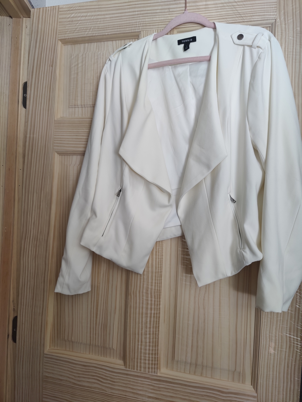 torrid Cream Draped Moto Blazer with Epaulets